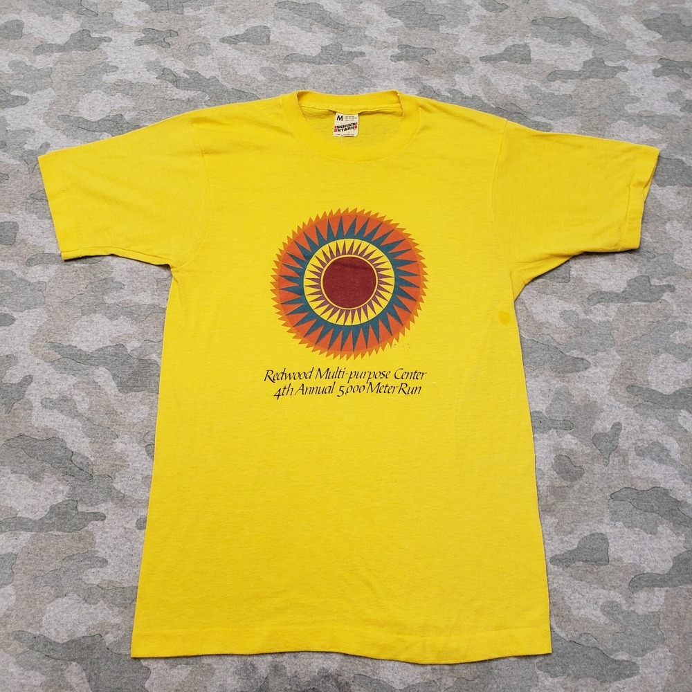 Vintage Screen Stars Top Womens Medium Yellow Made‎ In USA Short Sleeve Run